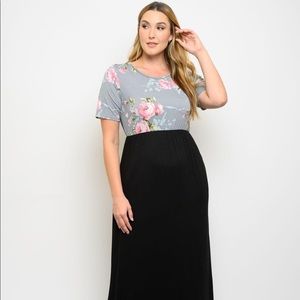 New Junior's Cute Boutique Gray floral maxi pocket dress